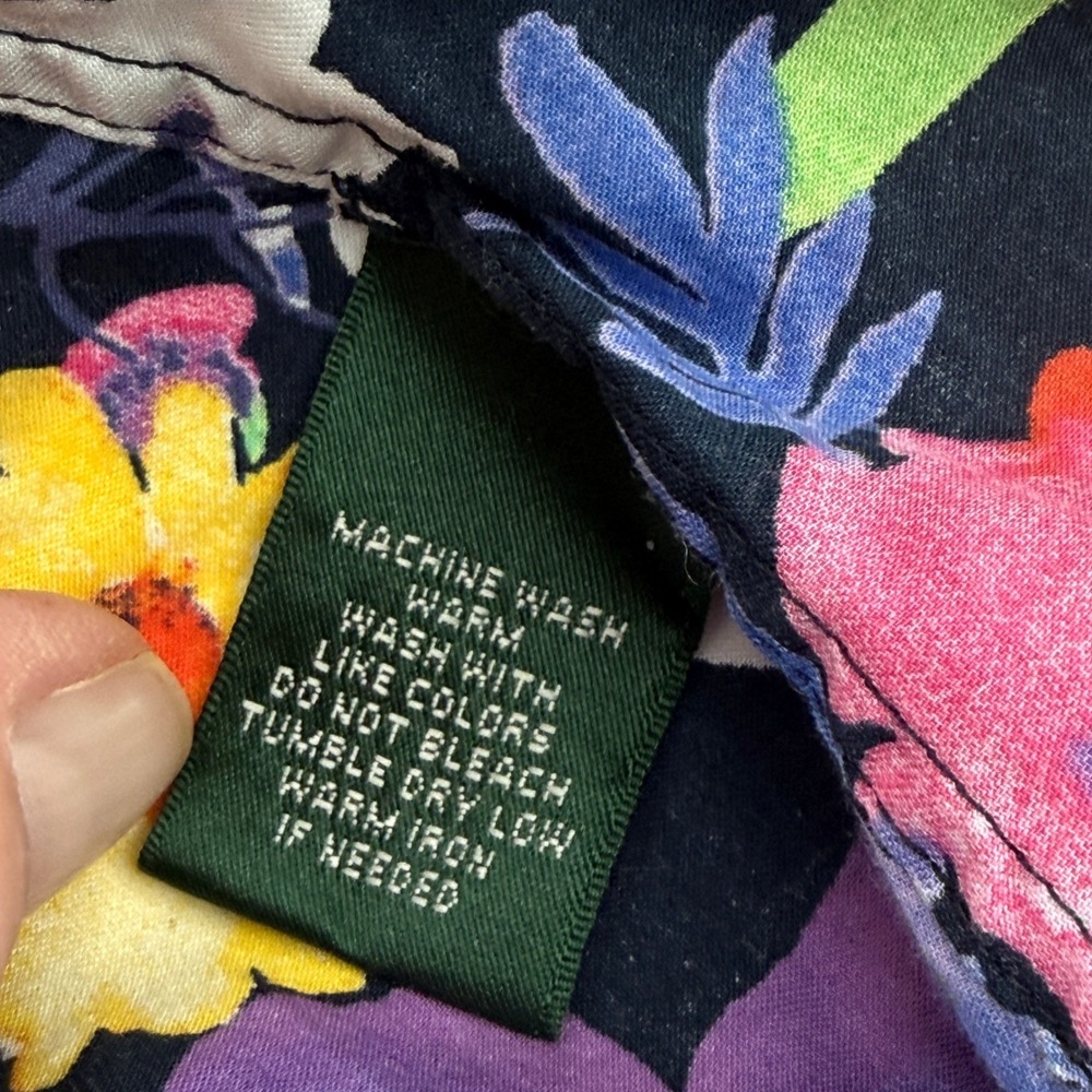 Lauren Ralph Lauren Button Down Blouse Shirt Womens S Navy Blue Colorful Floral - Picture 9 of 11